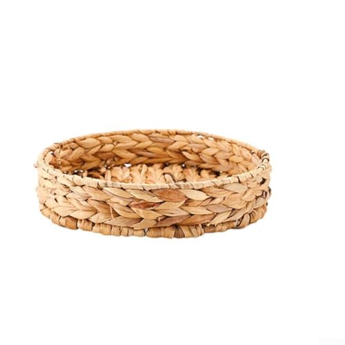 Serviertablett aus Wasserhyazinthe mit Metallrahmen und Griffen für einfache Verwendung in Wohnräumen und Küche (rundes Obsttablett) von AugustknowU