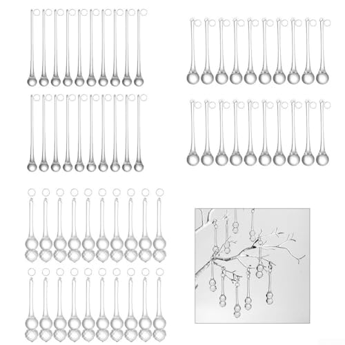 Set mit 20 Glas-Regentropfen-Ornamenten für Baum- und Event-Dekoration, transparent, handgefertigt, Tropfen-Design mit Seilen zum Aufhängen (20 x 60 mm) von AugustknowU