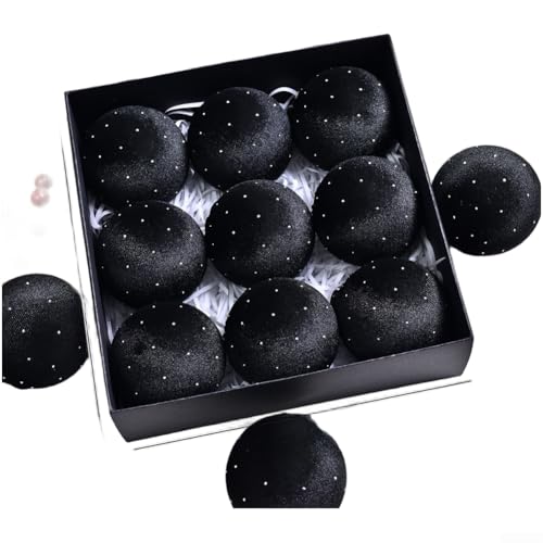 Set mit 9 Weihnachtsbaumkugeln aus Samt zum Aufhängen für Feiertagsdekoration mit stilvollem und leichtem Design (XM0170S - Schwarz) von AugustknowU