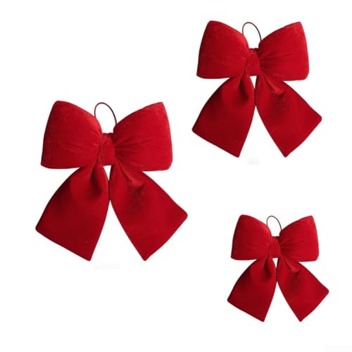 Set mit drei Stoffschleifen mit rotem Samt-Finish für den Urlaub für Baum-, Veranda- und Hofdekorationszwecke von AugustknowU