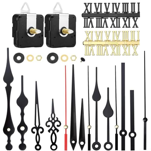 Silent Clock Movement Kit with Five Different Pairs of Hands and Long Short Shaft Options for Clock Repair and Creative DIY Projects (A) von AugustknowU