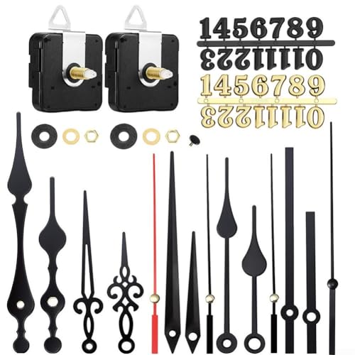 Silent Clock Movement Kit with Five Different Pairs of Hands and Long Short Shaft Options for Clock Repair and Creative DIY Projects (B) von AugustknowU