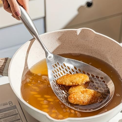 Skimmer Löffel Edelstahl Sieb mit hitzebeständigem Holzgriff, geeignet zum Braten im Haushalt, Kochen und Kochen von Nudeln oder Nudeln (A) von AugustknowU