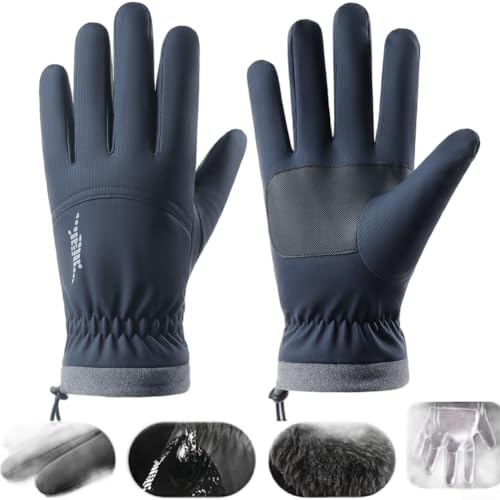Touchscreen Kompatible Winter Skihandschuhe für Herren Damen Wasserdicht Winddicht Thermohandschuhe mit Dickem Fleece und Verstellbarem Elastischem Handgelenk (XL Blau) von AugustknowU