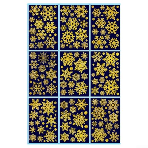 Weihnachts-Fensteraufkleber, Schneeflocken-Muster, statisch haftend, PVC, für saisonale Fenster- und Wanddekoration, goldfarben, 9 Stück Weihnachts-Fensteraufkleber, Schneeflocken-Muster, statisch haftend, PVC, für saisonale Fenster- und Wanddekoration, goldfarben, 9 Stück von AugustknowU