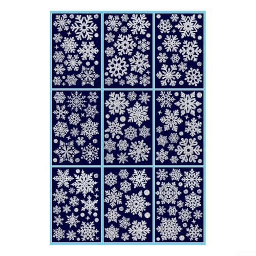 Weihnachts-Fensteraufkleber, Schneeflocken-Muster, statisch haftend, PVC, für saisonale Fenster- und Wanddekoration, silberfarben, 9 Stück Weihnachts-Fensteraufkleber, Schneeflocken-Muster, statisch haftend, PVC, für saisonale Fenster- und Wanddekoration, silberfarben, 9 Stück von AugustknowU