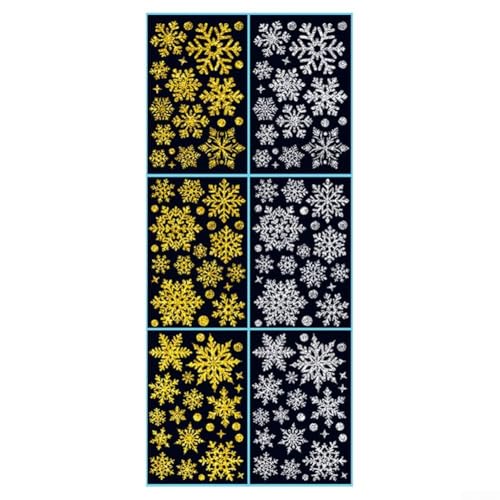 Weihnachts-Schneeflocken-Fensteraufkleber, statisch haftend, PVC, für saisonale Fenster- und Wanddekoration (Gold + Silber), 9 Stück von AugustknowU