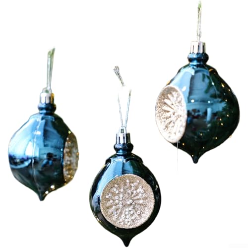 Weihnachtsbaum-Hängedekorationsset mit Wassertropfen-Kugel-Ornamenten mit handgefertigten Kunststoff-Anhängern und europäischem Feiertagsstil (blau, 3 Stück) von AugustknowU
