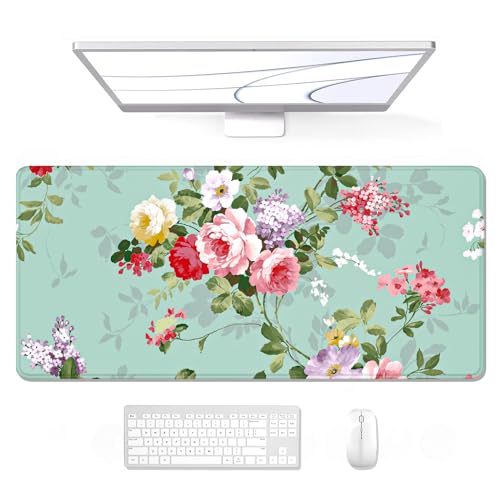 Auhoahsil Großes Mauspad, voller Schreibtisch, XXL, erweitertes Gaming-Mauspad, 88.9 x 38.1 cm, wasserdichte Schreibtischunterlage mit genähtem Rand, Mousepad für Büro und Zuhause, Blumen-Design von Auhoahsil