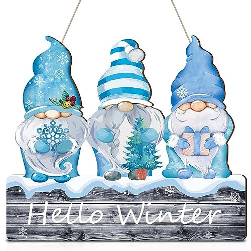 Auidy_6TXD Hello Winter Welcome Türschild, Zwerge Winter Weihnachten Tür Hängeschilder Bauernhaus Zuhause Schild für Zuhause Veranda Haustür Indoor Outdoor von Auidy_6TXD