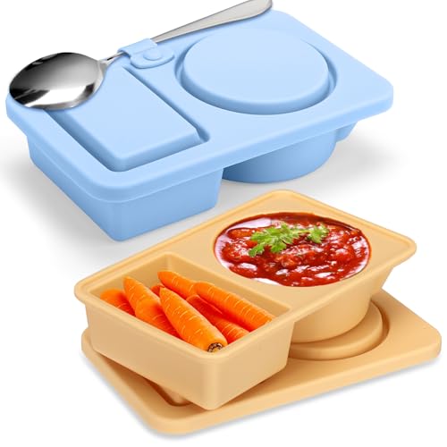 Auiremrti 2er-Pack Wiederverwendbare Snackbehälter mit Deckel aus Silikon, Snackle-Box-Behälter mit Doppelfach,Gewürzbehälter aus Silikon mit Deckel für Snacksauce von Auiremrti