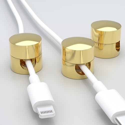 Auiremrti 3 Stück Gold Kabelhalter aus Metal,2in1 Kabelclips mit selbstklebender Schraube,Robust Kabel-Organizer aus Aluminium,Clip zur Kabelführung für Ladegeräte von Auiremrti