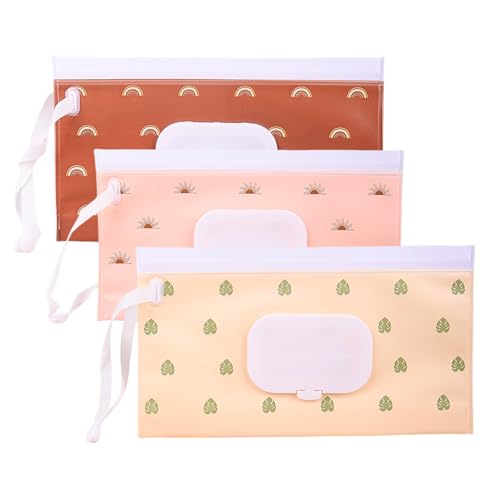 Auiremrti 3 Stück Klickverschluss Feuchttücher Tasche,Tragbare Feuchttücherbox,Wet Wipes Tasche für Unterwegs,Wiederverwendbare Feuchttücher Spender Tasche von Auiremrti