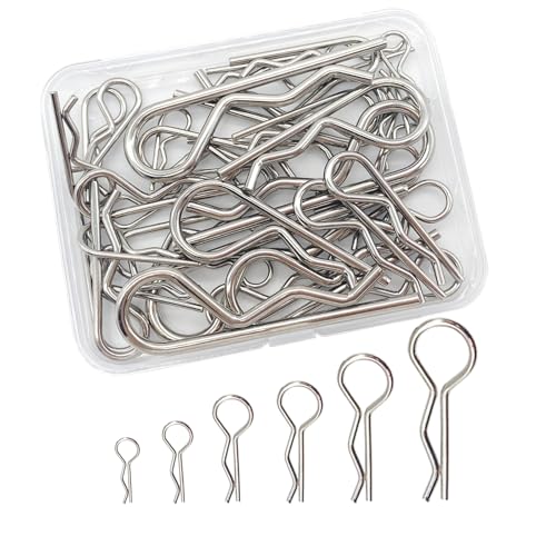 Auiremrti 36 Stück Splintstift-Sortiment,Federbefestigungen, Kupplungsstift Für Anhängerverriegelung,Rasenmäher,LKW,Robuste R-Clips,Hardware-Stifte,6 Größen (M1.2–M3) von Auiremrti
