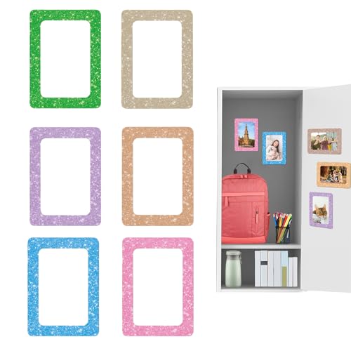 Auiremrti 6 Stück Glitzer Magnet Bilderrahmen, Bunte Fotomagnete Für Kühlschrank, Magnetische Mini Bilderrahmen, Dekorative Rahmen Für Magnetische Oberflächen von Auiremrti