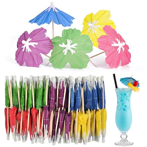 Auiremrti Getränkeschirmchen,Cocktail-Schirme für Getränke,Mini-Cocktail-Zahnstocher aus Papier für Tropische Bars,Hawaiianische Strand-Pool Party-Dekorationen von Auiremrti