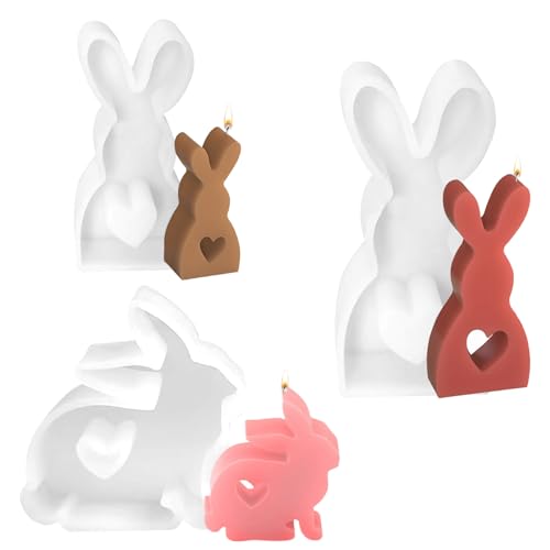 3 Stück Osterhase Silikonfor-m,Ostern Kaninchen Silikonformen Gießformen,Silikonfor-m Ostern,3D Kaninchen Gießform Ostern,Silikonfor-m Hase,Silikon Gießform for Gips,Sojawachs Kerzen,Handwerk von Auirshiky