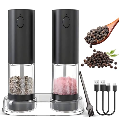 Salz und PfeffermüHle 2er Set, Wiederaufladbare Pfeffermühle, 95ml Transparenter Behälter, GroßE KapazitäT PfeffermüHle Automatischer Mahlung und Einstellbarer MahlstäRke, Basis,LED Licht(Schwarz) Salz und PfeffermüHle 2er Set, Wiederaufladbare Pfeffermühle, 95ml Transparenter Behälter, GroßE KapazitäT PfeffermüHle Automatischer Mahlung und Einstellbarer MahlstäRke, Basis,LED Licht(Schwarz) von Auirshiky