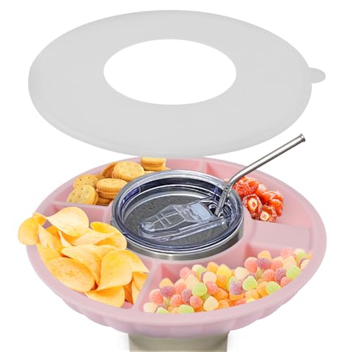 Snackteller mit Deckel für Stanley Cup 40oz,Snack-Ring-Tablett,Snack Schale kompatibel mit Stanley Quencher 40oz Tumbler mit Griff, Silikon Snack Tablett mit 4 Fächern, Snackring mit Abdeckung (Rose) von Auirshiky