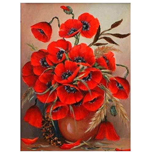 Auiyo 5D Diamond Painting Set Full Bilder, Rote Mohnblume 45x50cm DIY Paint by Number Full Drill Stickerei Cross Stitch Pictures Arts Craft for Home Wall Decor von Auiyo