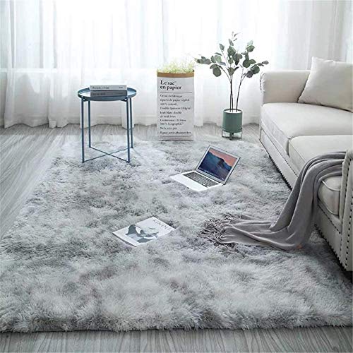Aujelly Soft Area Hochflor-Teppich für Schlafzimmer, Shaggy-Teppich, flauschig, Mehrfarbig, Hellgrau, Motiv: Batik - 120 x 200 cm von Aujelly