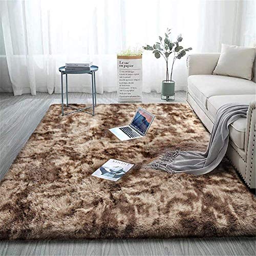 Aujelly Soft Area Rug Schlafzimmer Shaggy Teppich Zottige Teppiche Flauschige Bunte Batik-Teppiche Carpet Neu Braun 120 x 160 cm von Aujelly