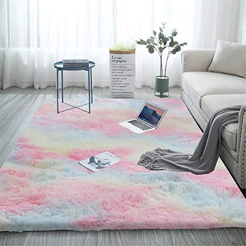 Aujelly Soft Area Rug Schlafzimmer Shaggy Teppich Zottige Teppiche Flauschige Bunte Batik-Teppiche Carpet Neu Regenbogen 180 x 270 cm von Aujelly