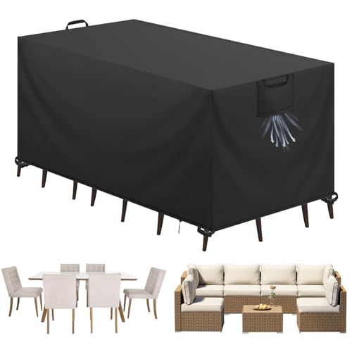 Aujink Abdeckung Gartenmöbel Winterfest, Wasserdichte Schutzhülle Gartenmöbel 420D Oxford Anti-UV Abdeckplane für Gartentische Terrassenmöbel Regenschutz und Staubfest Abdeckhaube Schwarz 125x63x74cm von Aujink