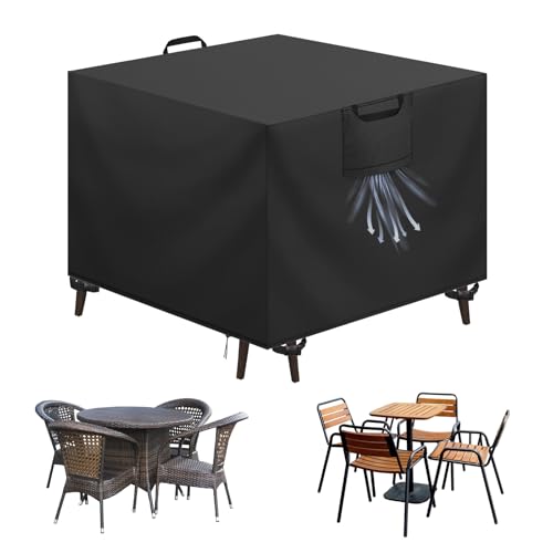 Aujink Abdeckung Gartenmöbel Winterfest, Wasserdichte Schutzhülle Gartenmöbel 420D Oxford Anti-UV Abdeckplane für Gartentische Terrassenmöbel Regenschutz und Staubfest Abdeckhaube Schwarz 90x90x90cm von Aujink
