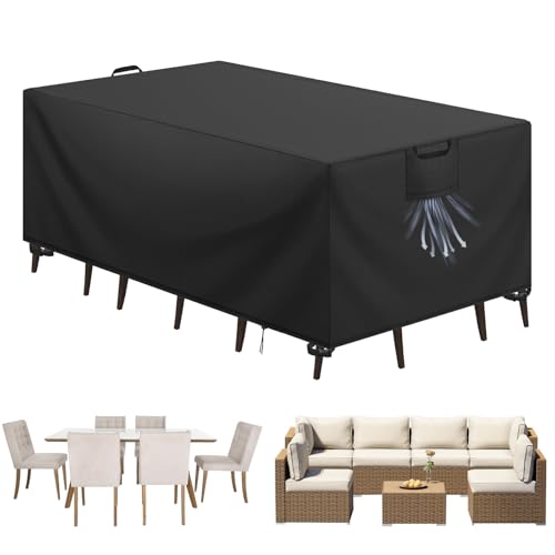 Aujink Abdeckung Gartenmöbel Winterfest Wasserdichte Schutzhülle Gartenmöbel 420D Oxford Anti-UV Abdeckplane für Gartentische Terrassenmöbel Regenschutz und Staubfest Abdeckhaube Schwarz 242x162x100cm von Aujink
