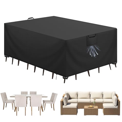 Aujink Abdeckung Gartenmöbel Winterfest Wasserdichte Schutzhülle Gartenmöbel 420D Oxford Anti-UV Abdeckplane für Gartentische Terrassenmöbel Regenschutz und Staubfest Abdeckhaube Schwarz 300x250x100cm von Aujink