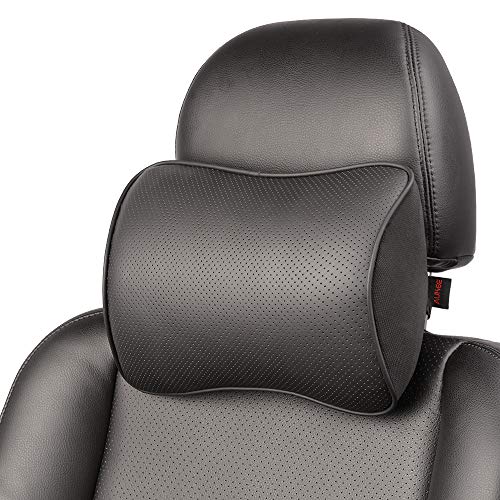 Aukee Nackenkissen aus Memory-Schaum, weiches Leder, Kopfstütze für Autofahren, Zuhause, Büro, Schwarz (1 Stück) von Aukee
