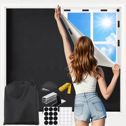 Aukimo Fenster Verdunkelung, verdunkelungsrollo ohne Bohren, Tragbare dachfenster verdunklungsstoff Verdunkelungsfolie, Sonnenschutz Dachfenster Verdunklung Abnehmbar für Urlaub Fenster (250x145cm) von Aukimo