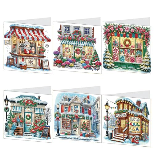 Aukojoy 6er DIY Diamantmalerei Grußkarten Set Weihnachts-Blumenmuster Strass Diamant Kunst Mosaik Postkarten Diamantkunst Grußkarten für Weihnachten Geburtstage Erntedank und Feiertage von Aukojoy