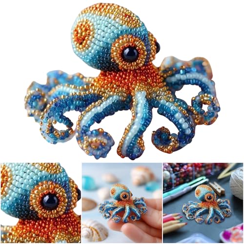 Aukojoy Meerestiere Perlenstickerei-Kit DIY-Tiere dreidimensionales Perlenhandwerks-Set (Nur Materialpaket) Meeresbewohner 3D DIY-Perlenhandwerks-Kits für Bastelliebhaber von Aukojoy