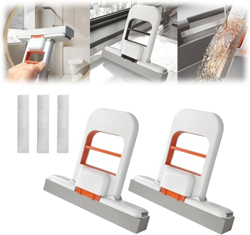 Mini Foldable Desktop Mop,Faltbarer Tischwischer, selbstauswringender Schwammmopp, Tischmopp platzsparende Handfreie Reinigung, für Küche, Bad & Glasflächen, (2pcs Orange) von Aukojoy