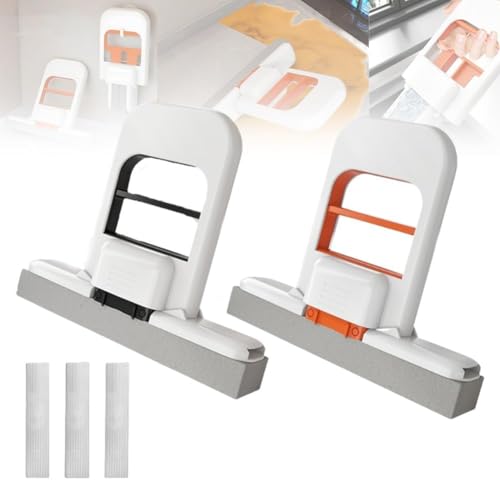 Mini Foldable Desktop Mop,Faltbarer Tischwischer, selbstauswringender Schwammmopp, Tischmopp platzsparende Handfreie Reinigung, für Küche, Bad & Glasflächen, (Orange+Schwarz) von Aukojoy