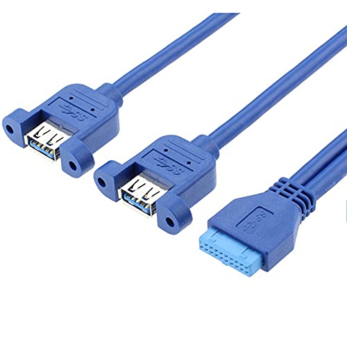 Aukson D55 2 Ports USB 3.0 Buchse auf Motherboard 19poliger Pfostenbuchse für Frontplatte, Schraubbefestigung 50cm, USB 3.0 auf 19 Pin Anschluss Verlängerungskabel Adapter Verteiler von Aukson