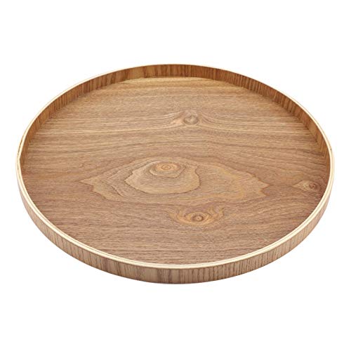 Aukson Runde Serviertablett, Bambus Holz Serviertablett Platte Vintage Farbe ungiftig für Tee Set Obst Lebensmittel(33cm) von Aukson