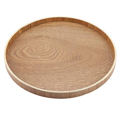 Aukson Runde Serviertablett, Bambus Holz Serviertablett Platte Vintage Farbe ungiftig für Tee Set Obst Lebensmittel(30cm) von Aukson