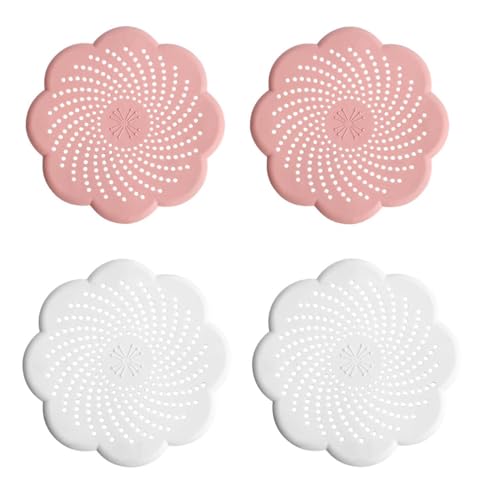 4 Stück Abflusssieb Silikon -2 Weiß & 2Rosa,Haarfilter für Küche, Dusche, Badewanne und Waschbecken, wiederverwendbares Abflusssieb für Dusche/Badewanne (5–15 cm Durchmesser) von Auktransceler