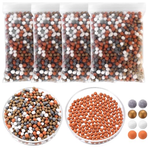 Mineralperlen Nachfüllset 4er Pack (4x80g) - Duschkopffilter, 4 Mineralien im optimalen Verhältnis, Anti-Kalk-Nachfüllung, Chlor & Keime durch Weiches Wasser mit Negativen Ionen für Haut & Haare von Auktransceler