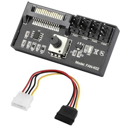 12V 4Pin PWM-Lüftergeschwindigkeitsregler, unterstützt 4 Lüfter, PC-Lüfter-Hub mit SATA-Stromversorgung, maximale Leistung 60 W von Aukuoy