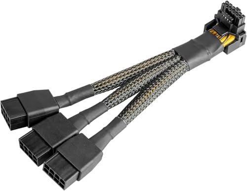 16Pin GPU Kabel auf 3X 8Pin Pcie Verlängerung - 16AWG PCIE 5.0 12VHPWR 600W 90 Grad rechtwinklig 16 Pin 12+4Pin Versorgungsadapter für RTX 4090 4080 3090TI 4070Ti Grafikkarte (Typ A) von Aukuoy