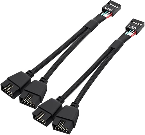 2 Stück Motherboard USB 2.0 zu Dual 9 Pin Extension Splitter: USB Header Kabel für Interne Computer (Geflochtene Schwarz) von Aukuoy