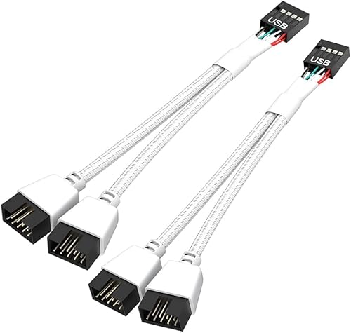 2 Stück Motherboard 9 Pin USB 2.0 zu Dual 9 Pin Extension Splitter: Motherboard USB Splitter 9 Pin Header Kabel, USB2.0 Header Splitter für interne Computer Motherboard (Geflochtene Weiß) von Aukuoy