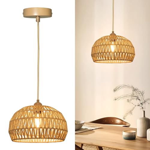 Aulaiyi Hängelampe Rattan Ø30cm, Boho Pendelleuchte Esstisch mit E27 Fassung, Handgewebter Lampenschirm, Braun Vintage Hängeleuchte für Schlafzimmer Wohnzimmer Küche (Glühbirnen Nicht Enthalten) von Aulaiyi