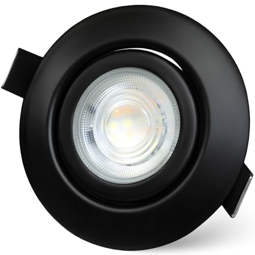Aulaiyi LED Einbaustrahler 230V Dimmbar 68mm 5.5W IP44 LED Spots Ultra Flach Deckenspots 45° Schwenkbar Einbauleuchten Warmweiß Neutralweiß Kaltweiß Einbauspots für Bad Wohnzimmer, Schwarz 1er Set von Aulaiyi