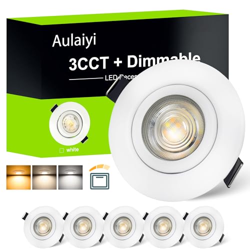 Aulaiyi LED Einbaustrahler 230V Dimmbar 68mm 5.5W IP44 LED Spots Ultra Flach Deckenspots 45° Schwenkbar Einbauleuchten Warmweiß Neutralweiß Kaltweiß Einbauspots für Bad Wohnzimmer, Weiß 6er Set Aulaiyi LED Einbaustrahler 230V Dimmbar 68mm 5.5W IP44 LED Spots Ultra Flach Deckenspots 45° Schwenkbar Einbauleuchten Warmweiß Neutralweiß Kaltweiß Einbauspots für Bad Wohnzimmer, Weiß 6er Set von Aulaiyi