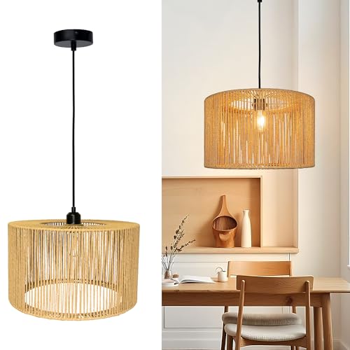 Aulaiyi Rattan Hängelampe Ø40cm, XXL Boho Pendelleuchte mit E27, Handgewebter Lampenschirm für Wohnzimmer, Cafe, Loft, Stimmungsvolles Großflächenlicht (Glühbirnen nicht enthalten) von Aulaiyi